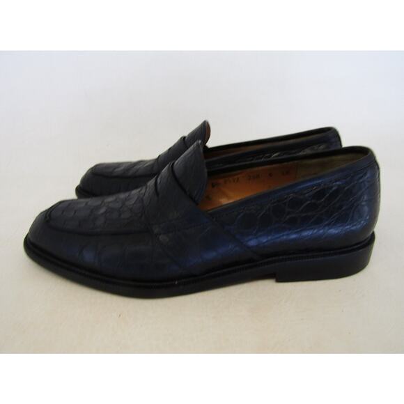Salvatore Ferragamo Mens Sz 6 EE Black Alligator Belly Apron Toe Penny Loafers main image 7